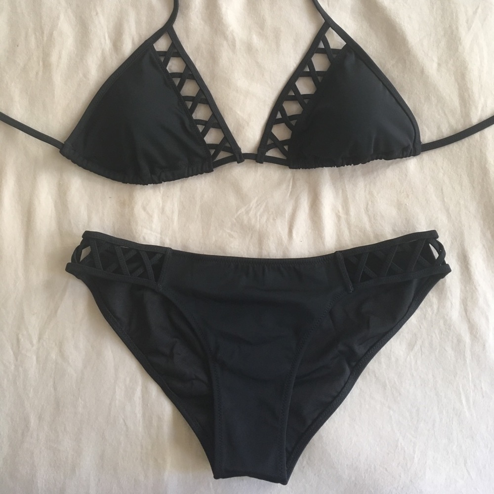 Black String Bikini with Cutouts